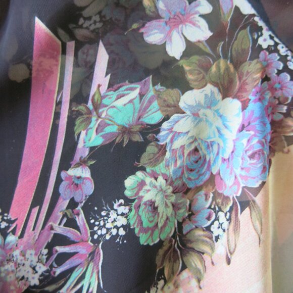 Vintage Status by Chenault Floral Roses Bohemian Chiffon Open Cardigan Sz. L - Picture 15 of 16